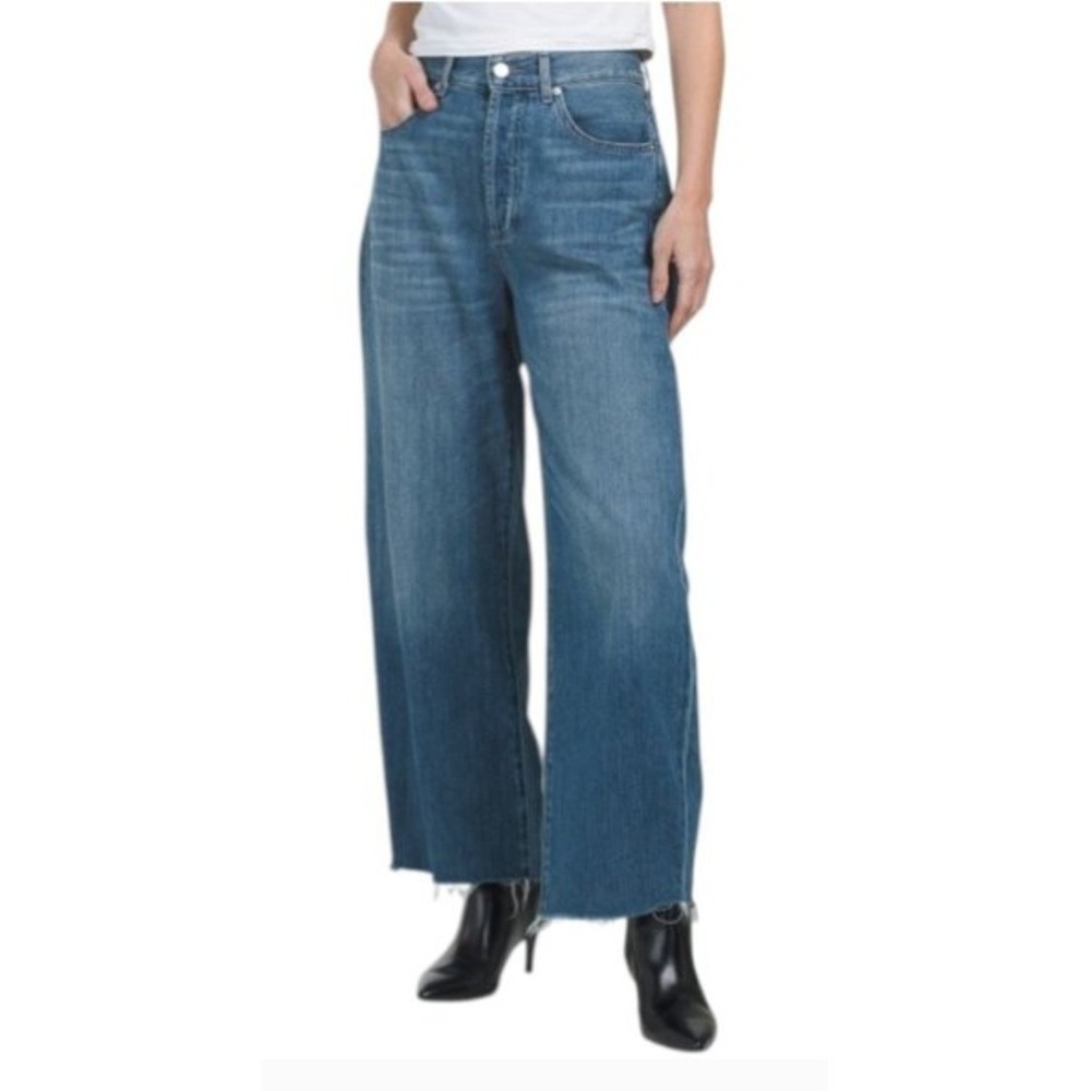 Le‎ Jean Nomad Jeans Wide Leg High Rise Cropped Raw Hem 32x25 NWT